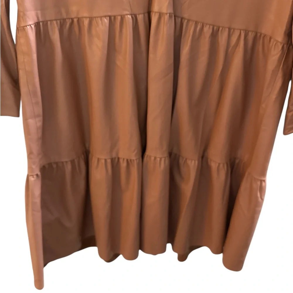 Zara AW21 Beige-Pink Vegan Leather V Neck Short Tiered Dress Size XS - Picture 6 of 6